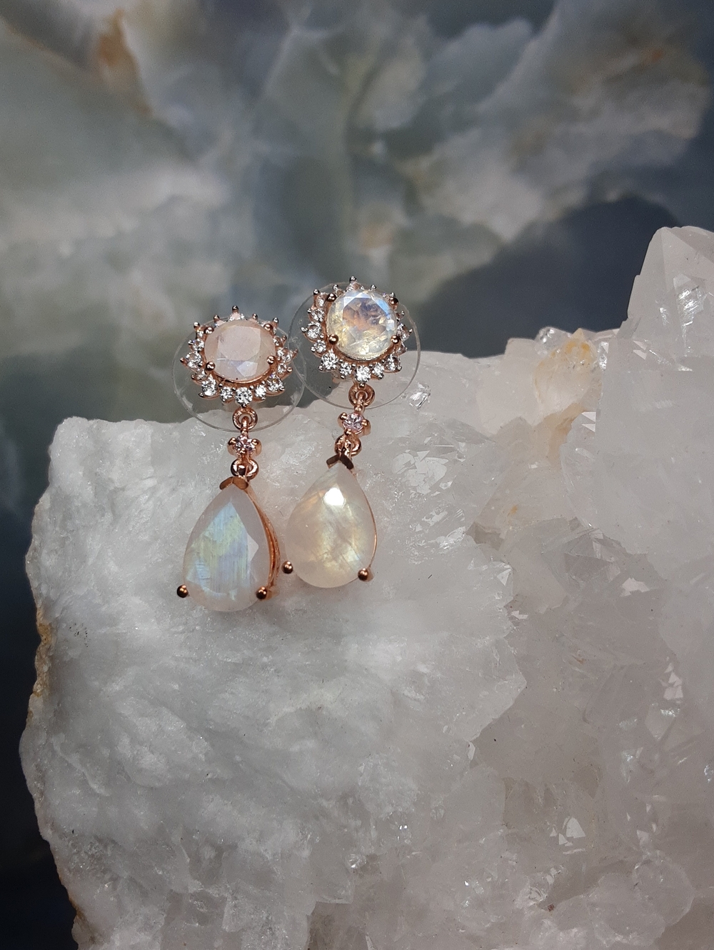925 Rose Gold Over Sterling, Moonstone, Gemstone Earrings. Price Is Firm.
